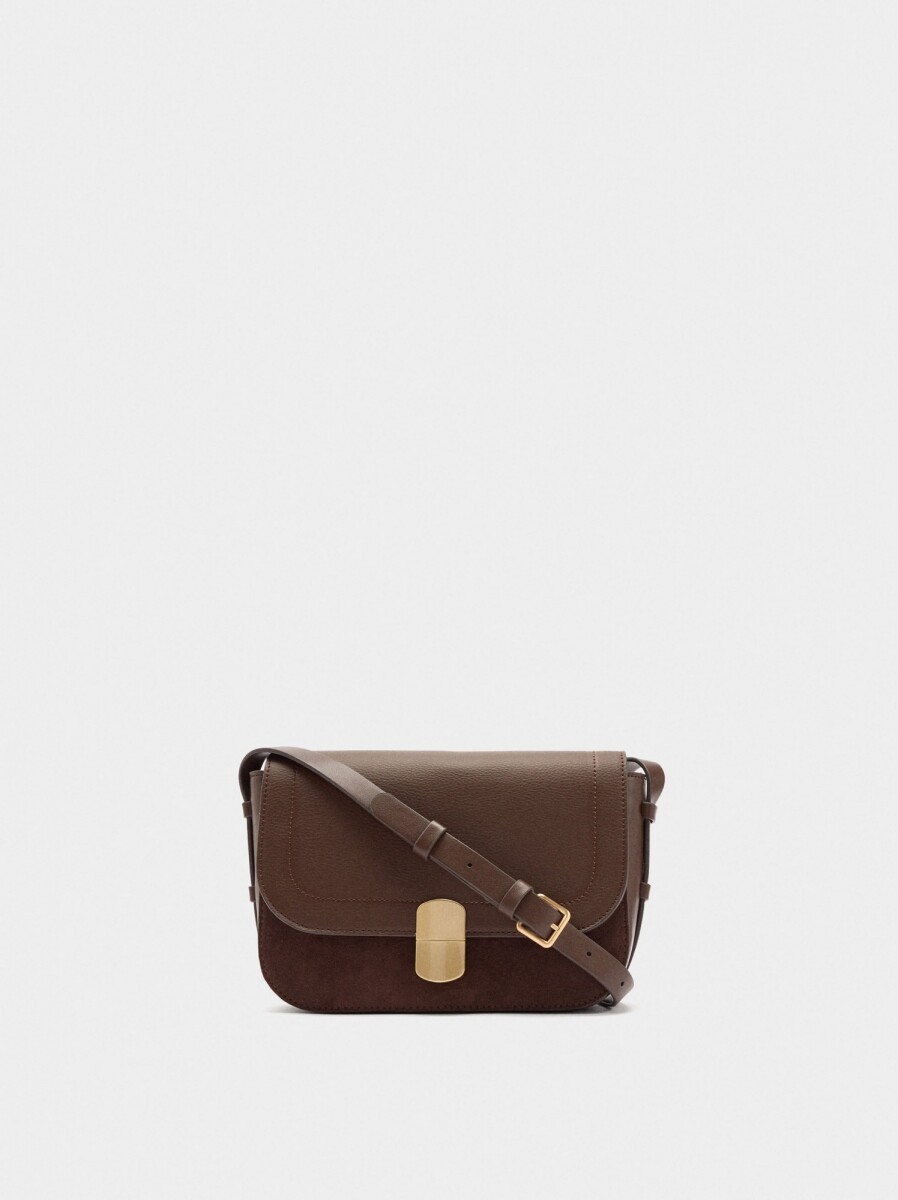 Bolso Bandolera Efecto Piel Con Solapa - marron 
