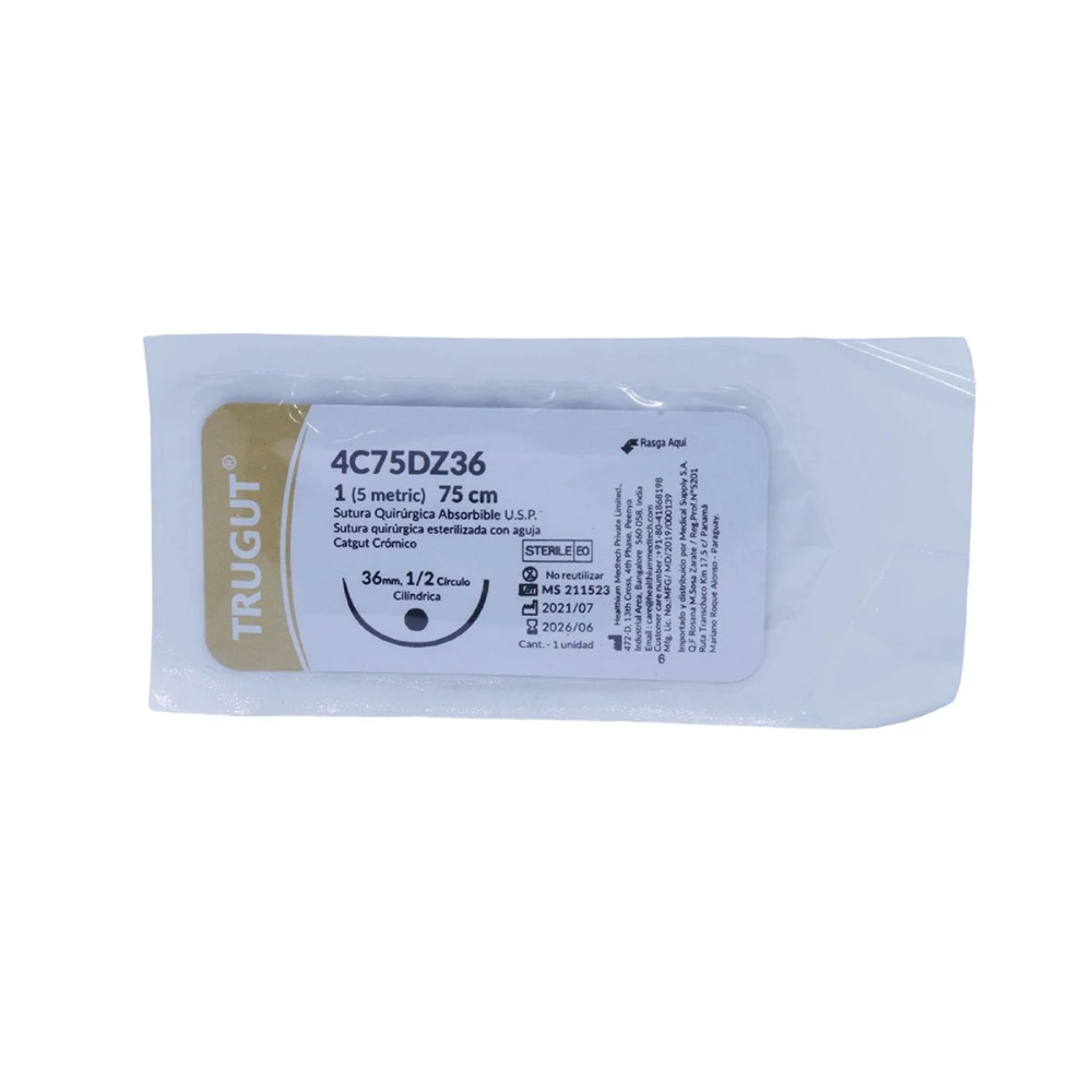 TRUGUT CROMICO USP 1 AGUJA 1/2 36 MM UNI