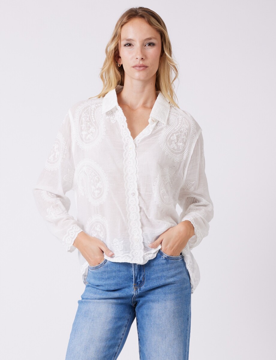 Camisa Algodon Bordado - Blanco 