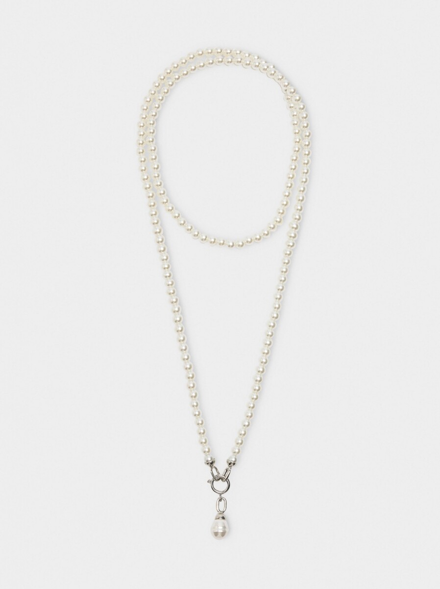 Collar De Perlas Dos Vueltas Con Colgante - blanco 