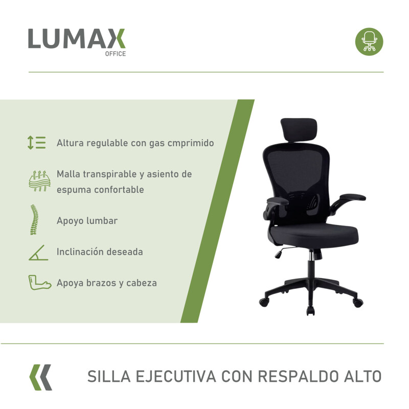 Silla Oficina Tyne Ergonomica Giratoria con Apoyacabezas Negro