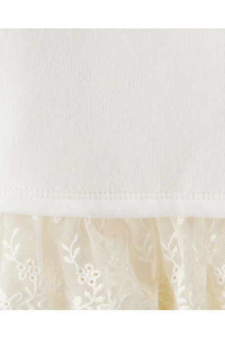 Remera de algodón, con volado de encaje, marfil Sin color