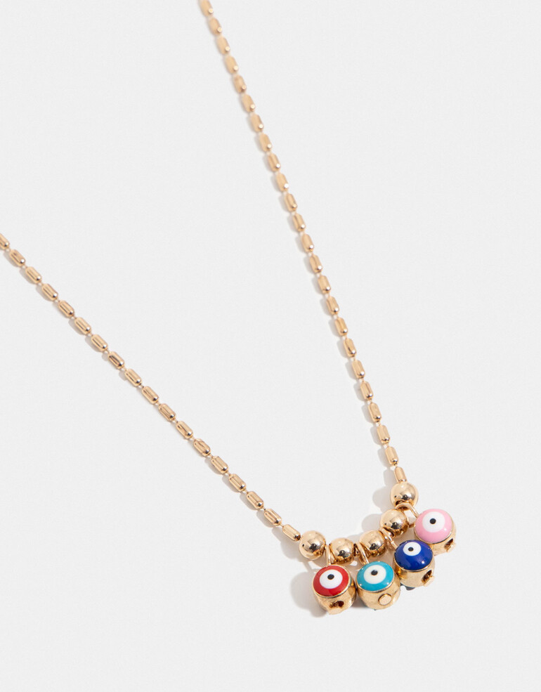 Cadena Corta con Dije Lucky charm Collar Con Dijes De Ojitos - Dorado