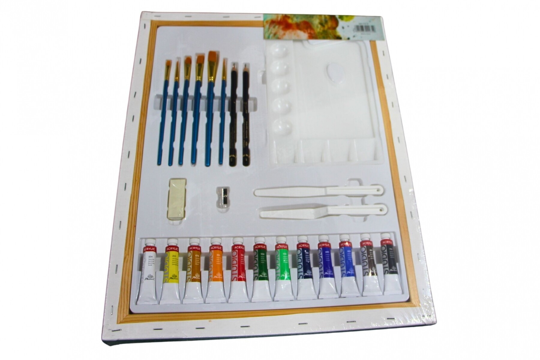 SET DE 2 BASTIDORES TAMAÑO 40X50 CON 12 PINTURAS ACRILICAS Y ESPATULAS 