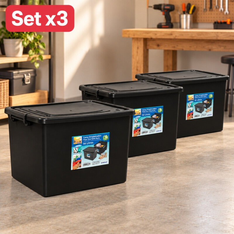 Set x3 Caja Organizadora 56 Lts NEGRO