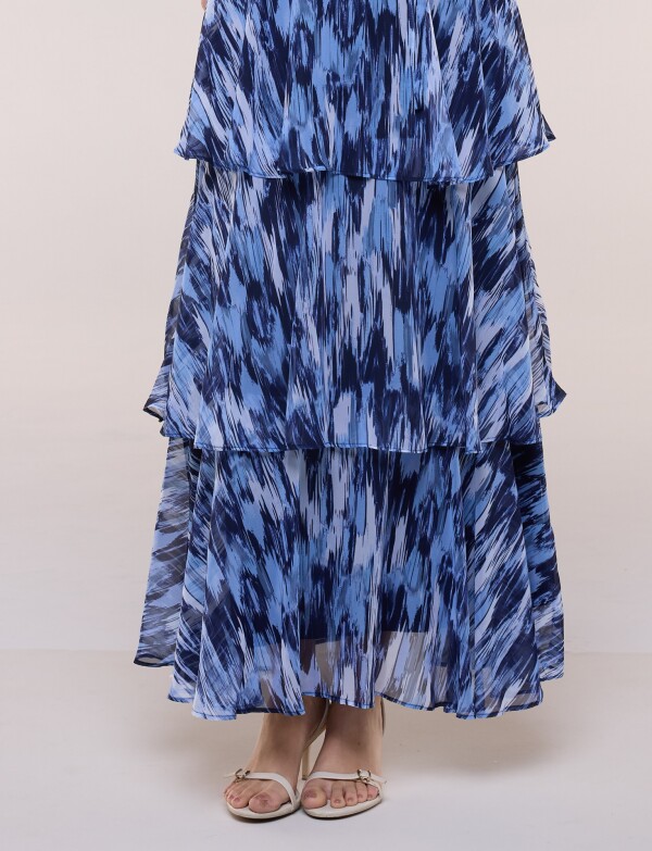 Vestido De Gasa Con Capas AZUL/MULTI