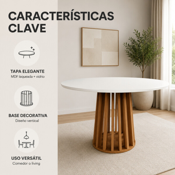 Mesa Comedor ComboHome Lavanda Redonda Diseño Laqueada 105Cm Color Blanco
