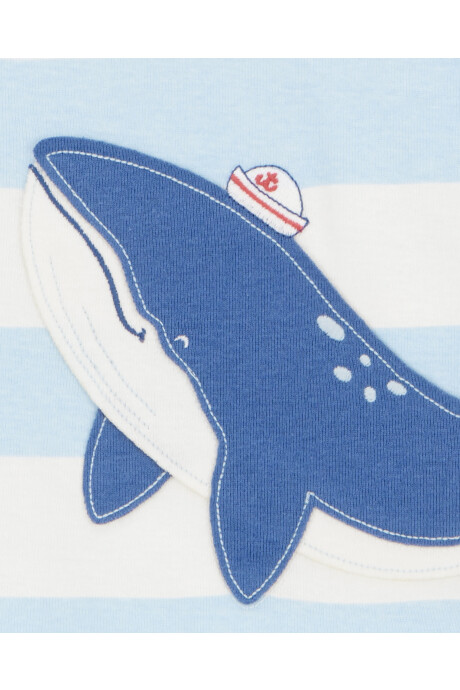 Pijama cuatro piezas de algodón, dos bermudas y dos remeras, diseño ballenas Sin color