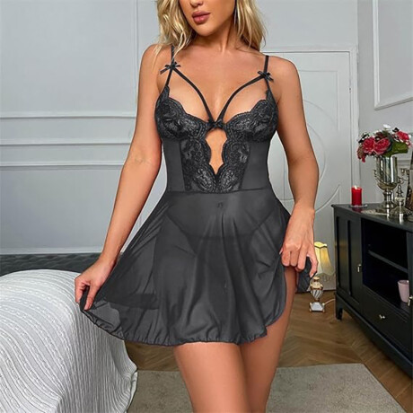 Babydoll Encaje con Tanga Negro