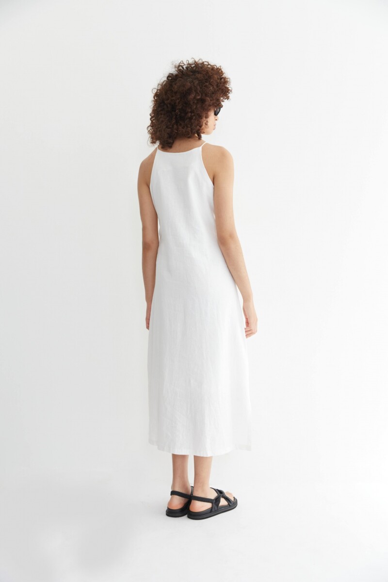 Maxi vestido de lino con tajos en laterales blanco