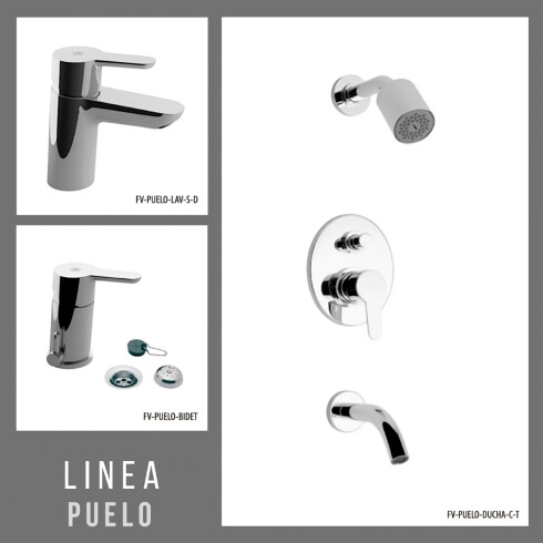 Juego Completo De Griferia Cromada De Baño Monocomando. Incluye Bidet, Ducha De Empotrar Y Lavatorio. Puelo Fv 000