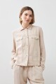 Chaqueta de lino pespuntes y parche bordado beige melange