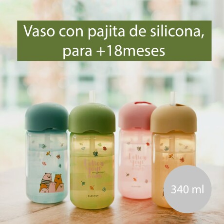 Vaso con Pajita Estampado Osos Antiderrame Verde