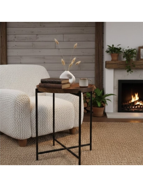 MESA AUXILIAR REDONDA 37X37X47CM MADERA Y METAL MESA AUXILIAR REDONDA 37X37X47CM MADERA Y METAL