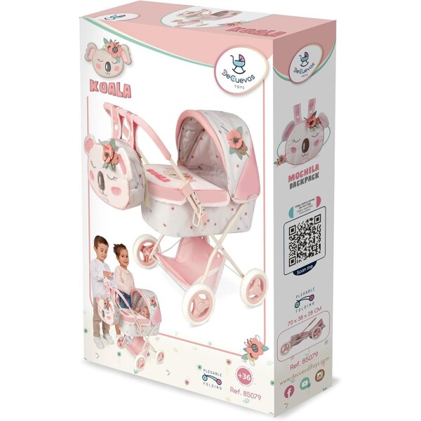 Coche Muñeca Bebe De Cuevas + Bolso Koala Plegable Juguete Variante Color Rosa