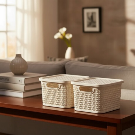 Set x2 Caja simil ratán 2,5 Lts BEIGE
