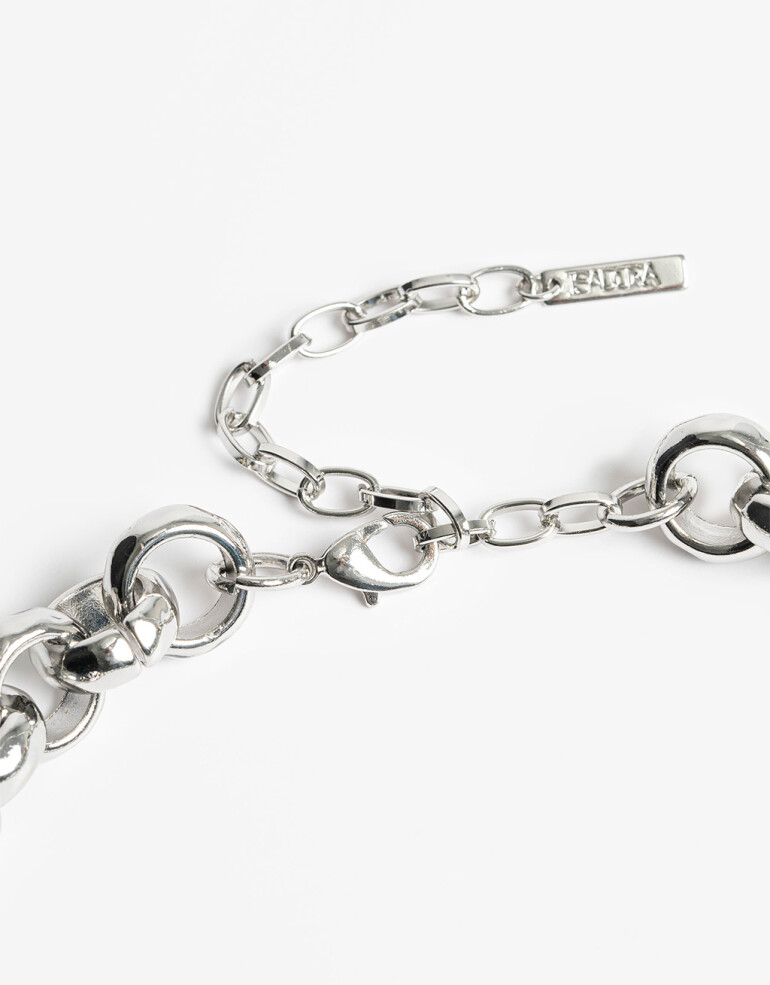 Collares Cortos Metal Collar Metal Eslabones Orgánicos - Plateado Rodio