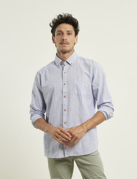 Camisa Harrington Label Azul Melange / Blanco