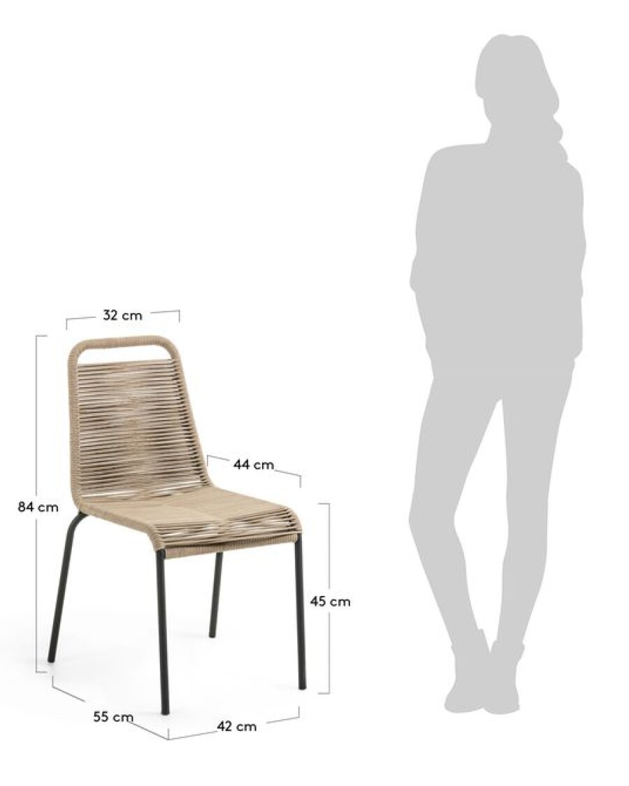 Silla Lambton de cuerda marrón y acero con acabado negro