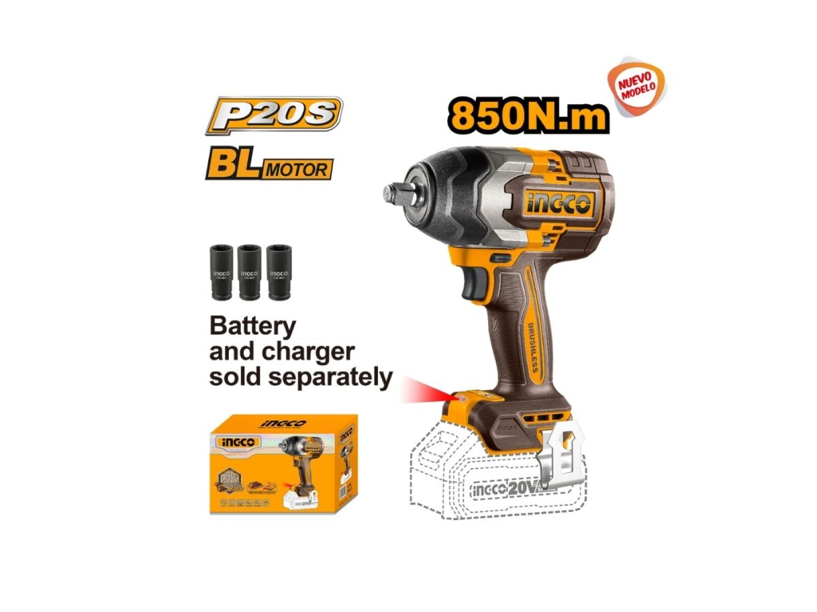LLAVE DE IMPACTO 850NM 20V P20S BL SIN BAT SIN CARG 