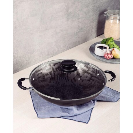 Wok con Tapa en Aluminio Tramontina Paris con Antiadherente Starflon Max Negro 32cm Negro