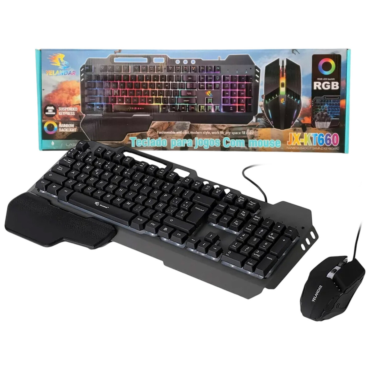 Set Teclado y Mouse Gamer Símil Mecánico JX-KT660 con RGB 