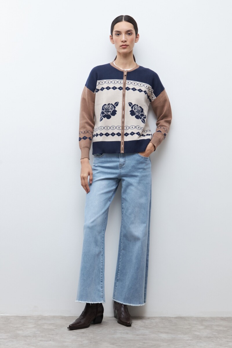 Chaqueta tejida jacquard azul marino