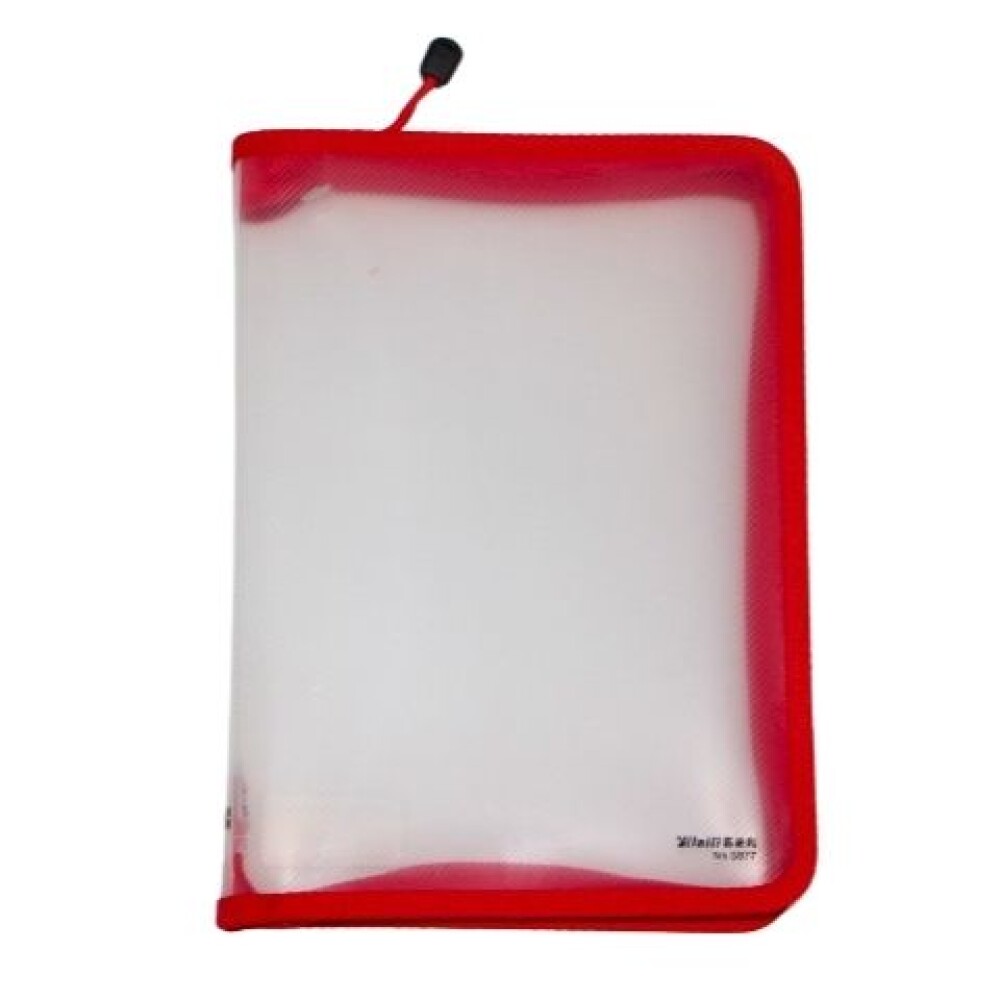 SOBRE YIL CON CIERRE DE COLOR B5 5977 TAPA TRANSPARENTE COLOR ROJO