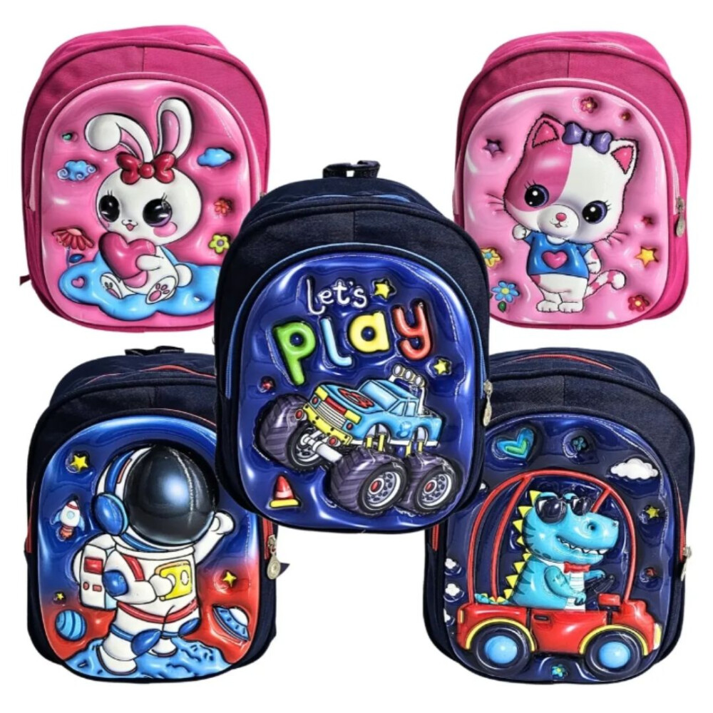 Mochila Estampada Con Relieve Pre-escolar Auto