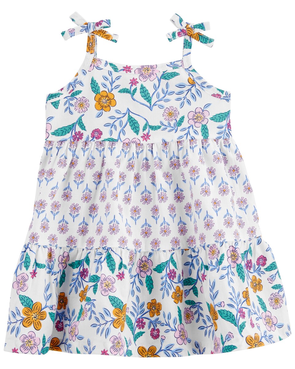 Vestido de algodón, diseño floral. Talles 6-24M 