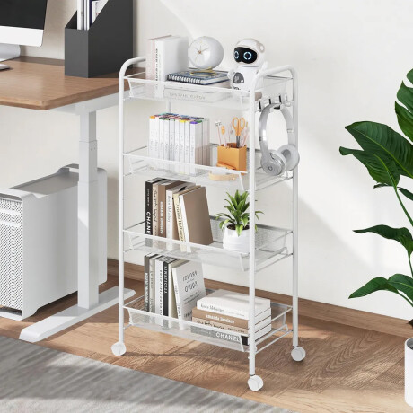 Carro organizador metálico de 4 niveles con ruedas Blanco