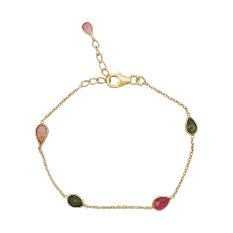 Pulsera Force-Plata Rodinada micra oro 18k-Piedra Turmalina multicolor-PU2002 conpiedra