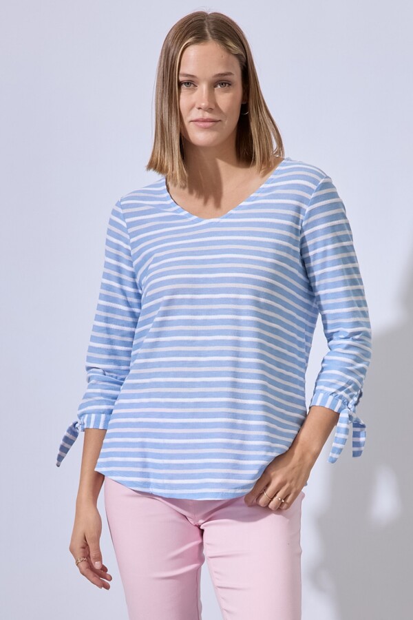 Blusa Algodon Lineas CELESTE/MULTI