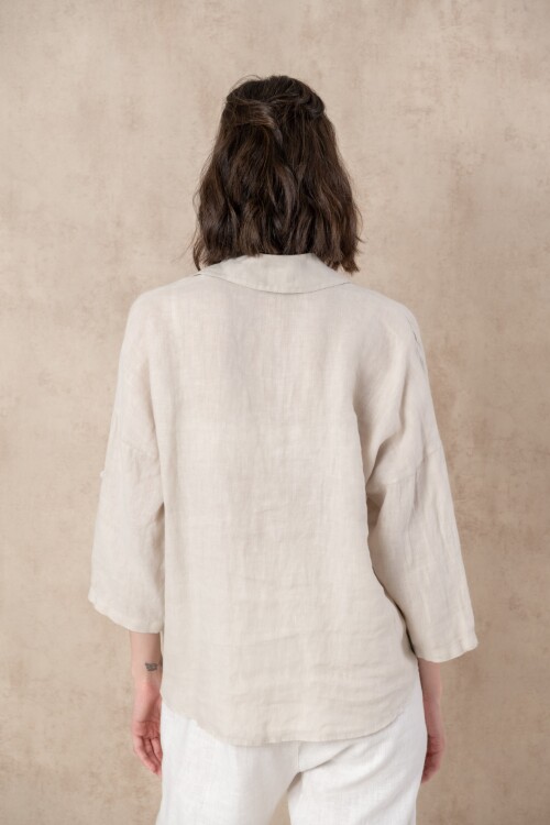 Camisa de lino lisa Beige