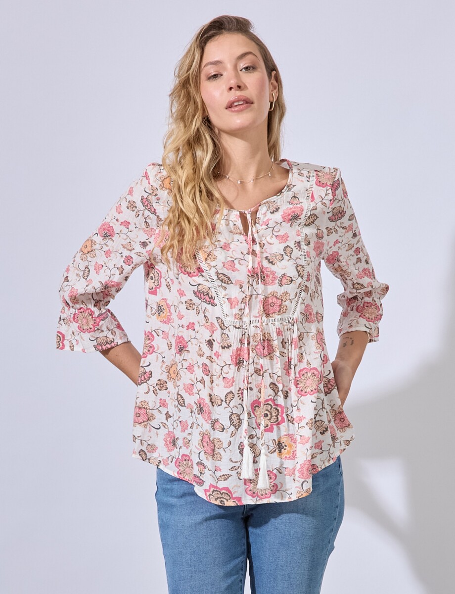 Blusa Garden - Blanco/multi 