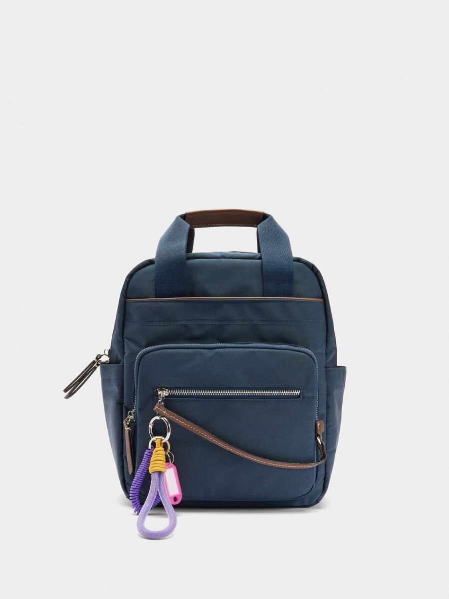 Mochila De Nylon Con Colgante azul-marino