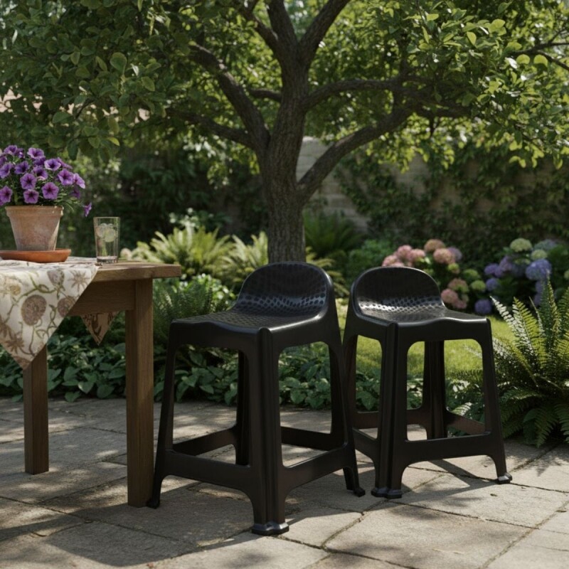 Set x2 Banqueta con respaldo apilable resistente NEGRO