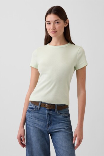 Remera Rib Manga Corta Mujer Pod Green
