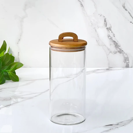 Recipiente Hermético Multiuso Vidrio C/Tapa Acacia 1,300ml (Alto 22cm x Ø 10cm) Recipiente Hermético Multiuso Vidrio C/Tapa Acacia 1,300ml (Alto 22cm x Ø 10cm)