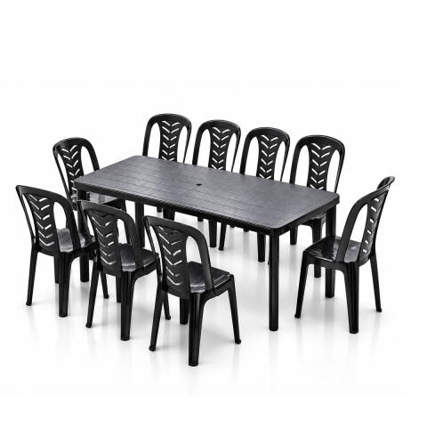 Juego De Jardín Mesa Rectangular+ 6 Sillas Pvc Sin Posabrazo Negra Juego De Jardín Mesa Rectangular+ 6 Sillas Pvc Sin Posabrazo Negra