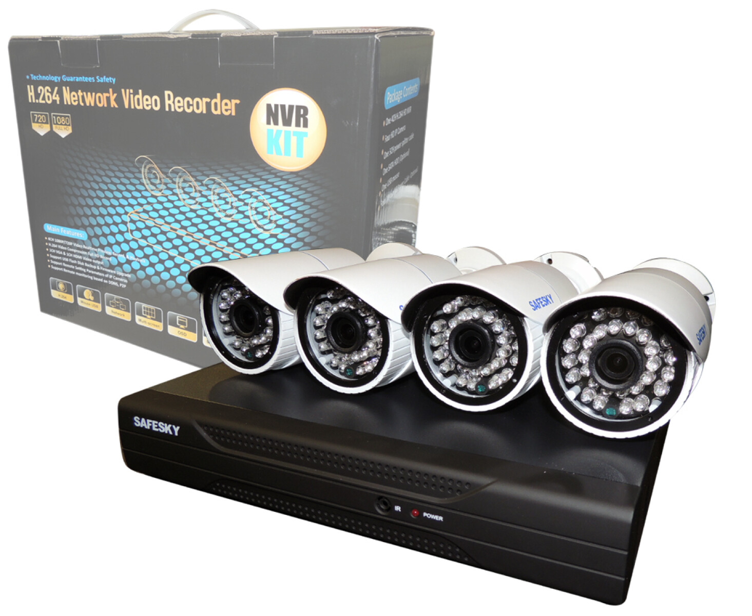 Kit Safesky Nvr + 4 Camaras Ip Exteriores + Accesorios 