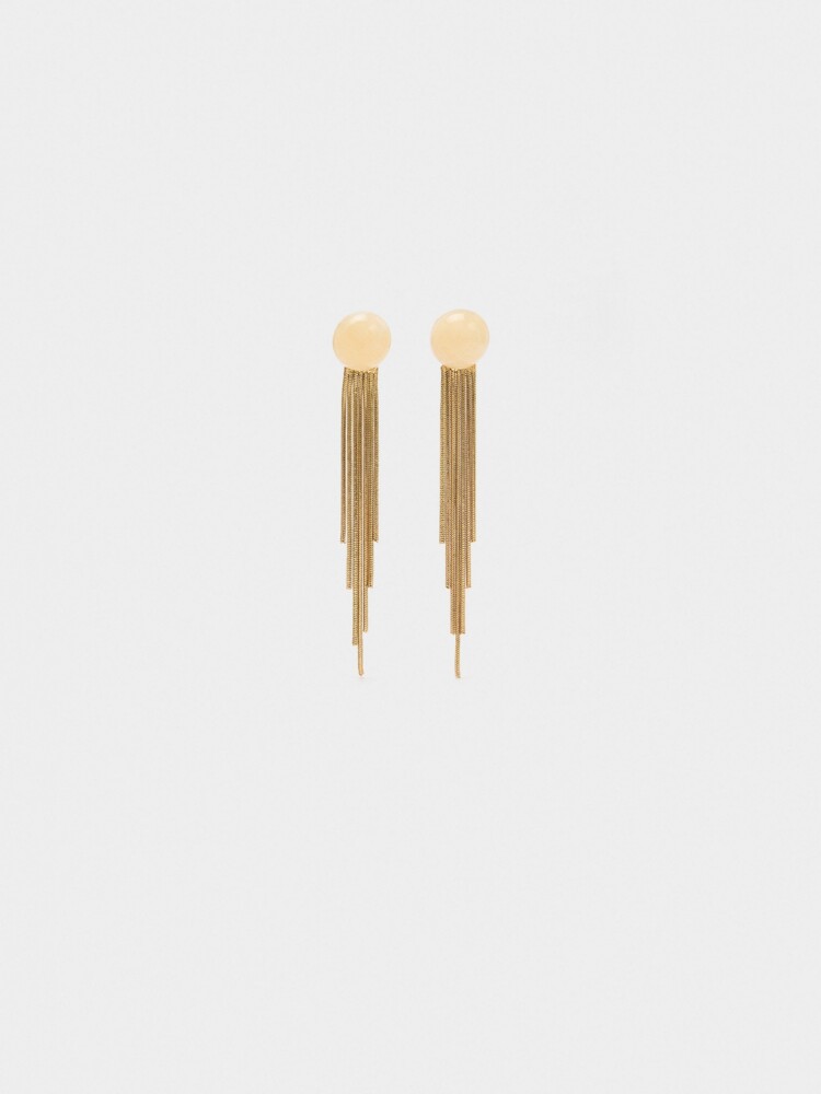 Pendientes Largos Con Flecos Metálicos beige