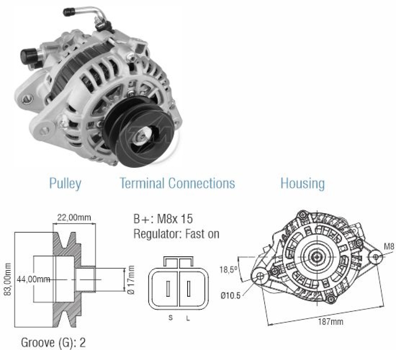 ALTERNADOR HYUNDAI 12V110A HYUNDAI H1 MITSUBISHI L200=ALT.1179=45010Z ZM 