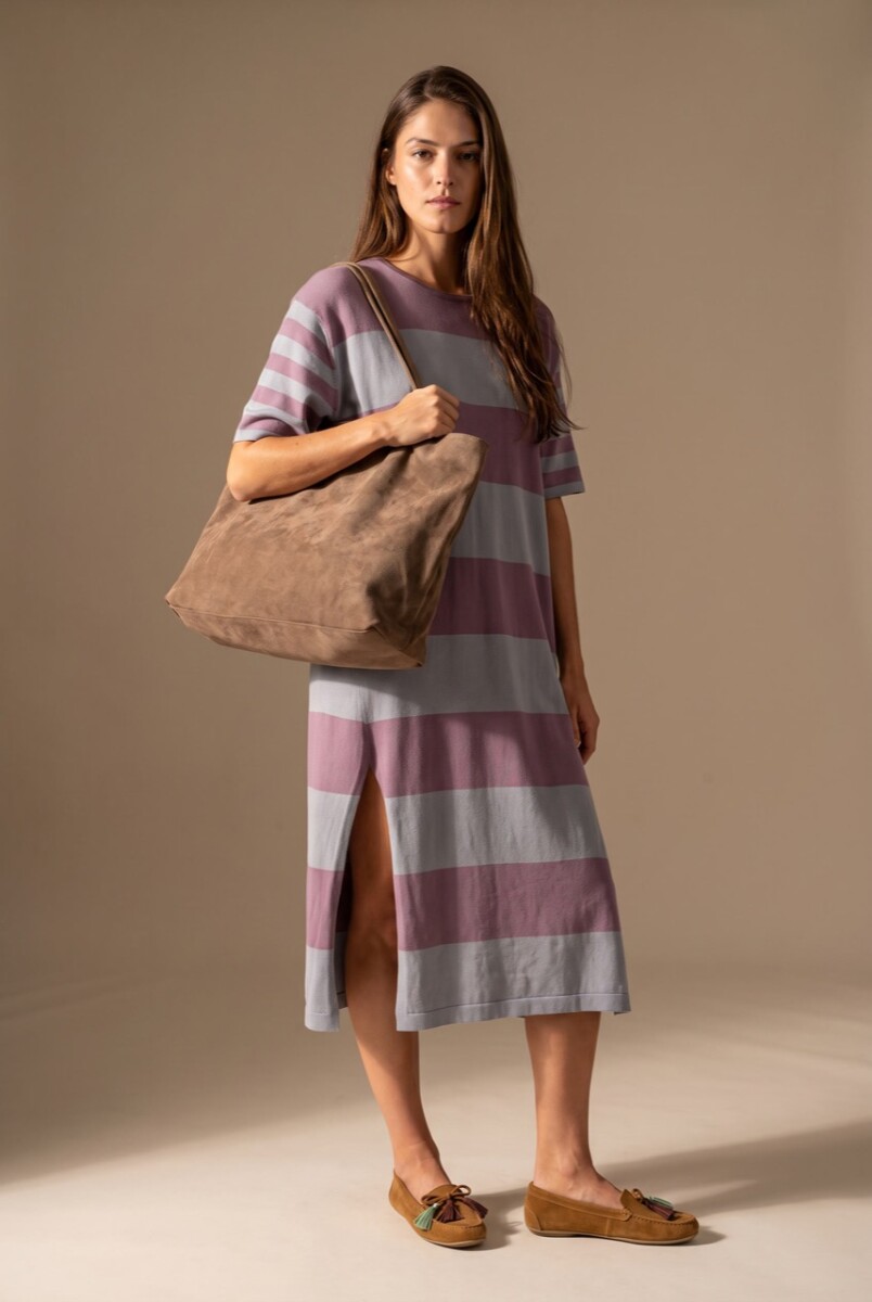 Vestido Tejido A Rayas - Lavanda 