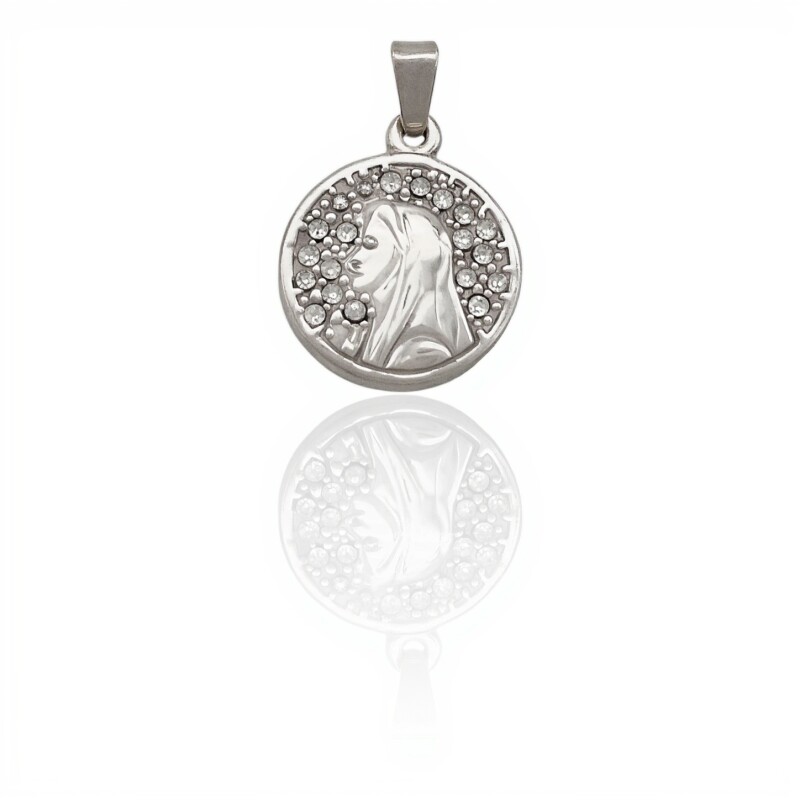 Dije Medalla Virgen Niña-Plata 925-Piedra Zirconia-CP3012 conpiedra