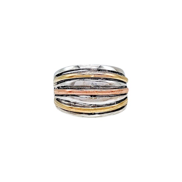Anillo doble oro- Plata y Oro-Sin piedra-AN5945 sinpiedra