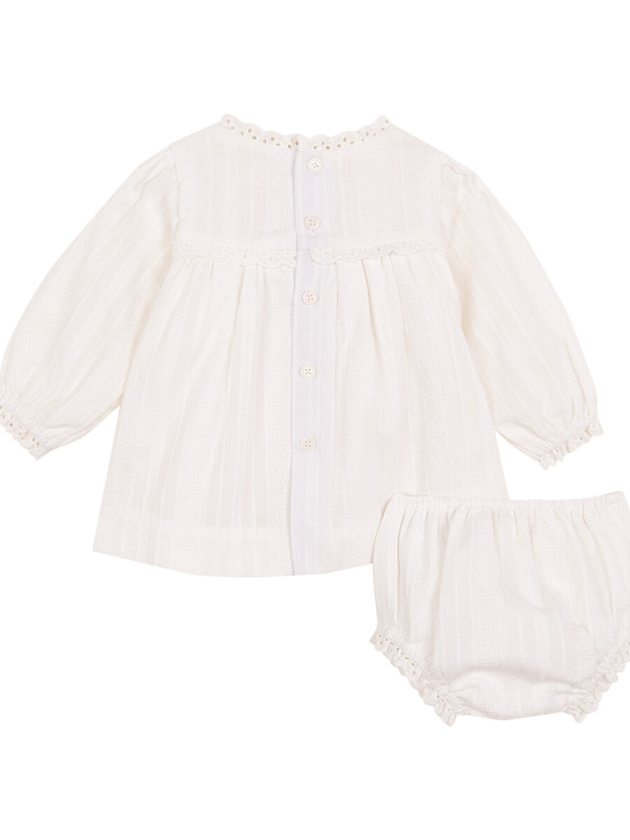 Vestido De Manga Larga Blanco Roto