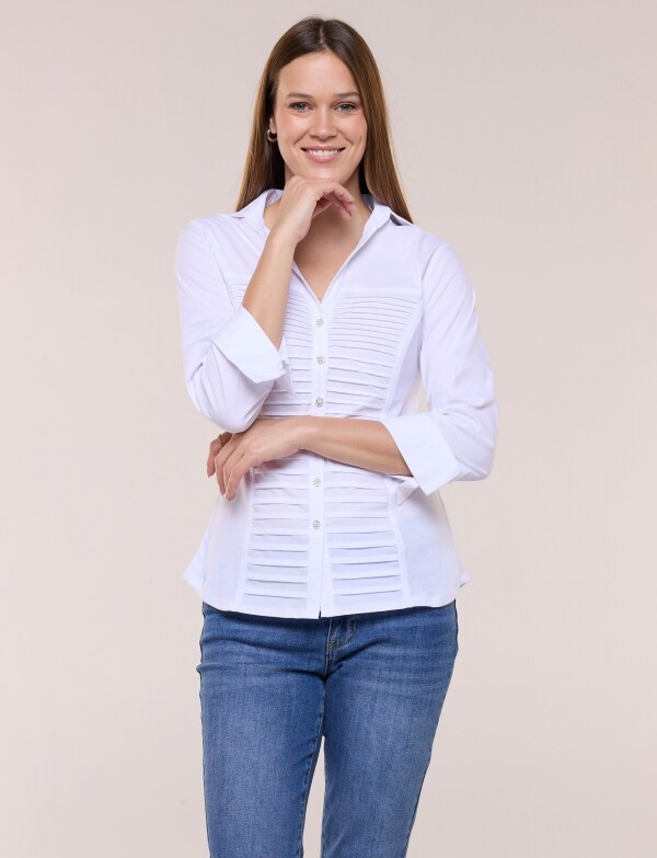 Camisa Tablas Frontales Y Laterales Elastizados BLANCO