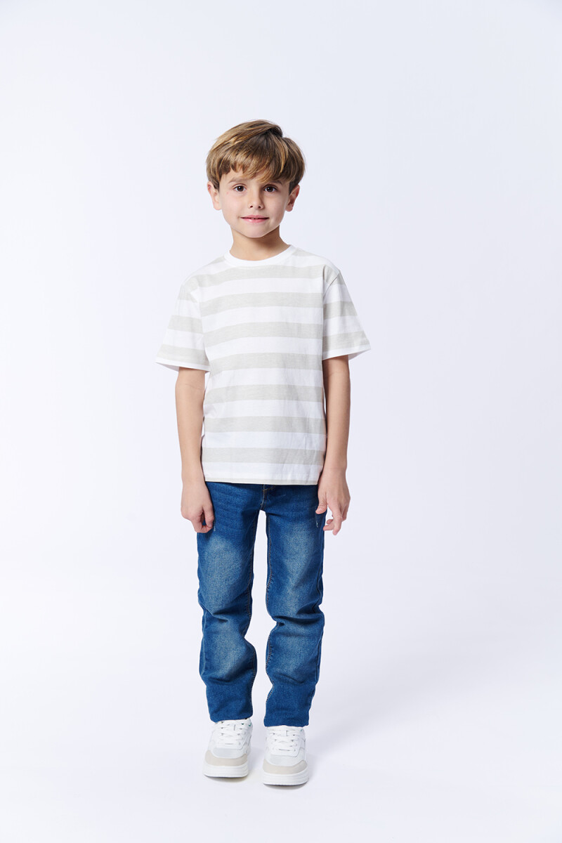 Remera estampa - Rayas Blanco Y Beige 
