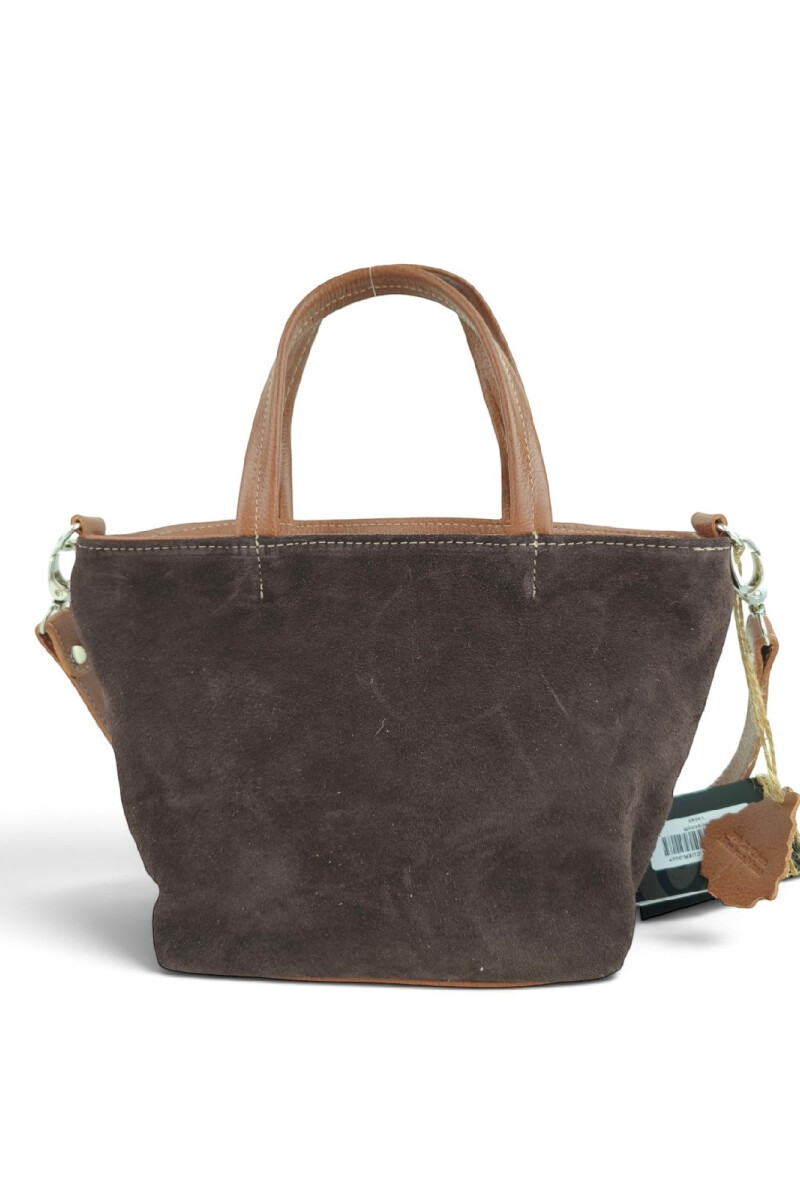 Cartera balde chica en cuero y gamuza Chocolate
